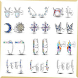 925 Silver Colorful Feather Elf Ear Studs Halloween Jewelry