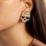 Baroque Pearl Earrings with Halloween Crown Skull Ear Studs