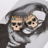 Baroque Pearl Earrings with Halloween Crown Skull Ear Studs