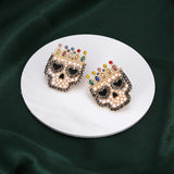 Baroque Pearl Earrings with Halloween Crown Skull Ear Studs