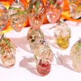 Skull Head Dried Flower Drop Earring Resin Halloween Pendant