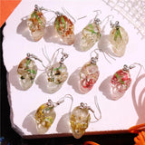 Skull Head Dried Flower Drop Earring Resin Halloween Pendant