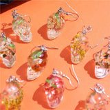Skull Head Dried Flower Drop Earring Resin Halloween Pendant