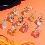 Skull Head Dried Flower Drop Earring Resin Halloween Pendant