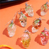 Skull Head Dried Flower Drop Earring Resin Halloween Pendant