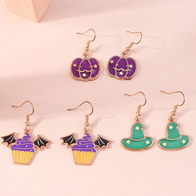 3Pairs/Set Halloween Pumpkin Lantern Hat Earrings