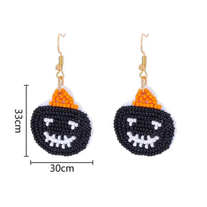 Beaded Pumpkin Head Dangle Drop Earrings for Women Halloween Party