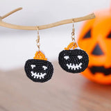 Beaded Pumpkin Head Dangle Drop Earrings for Women Halloween Party