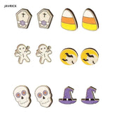 Punk Witch Hat Moon Bat Earrings Halloween Costume Accessory
