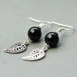 Agate Beads Earrings Tibetan Silver Leaf DIY Halloween Thanksgiving