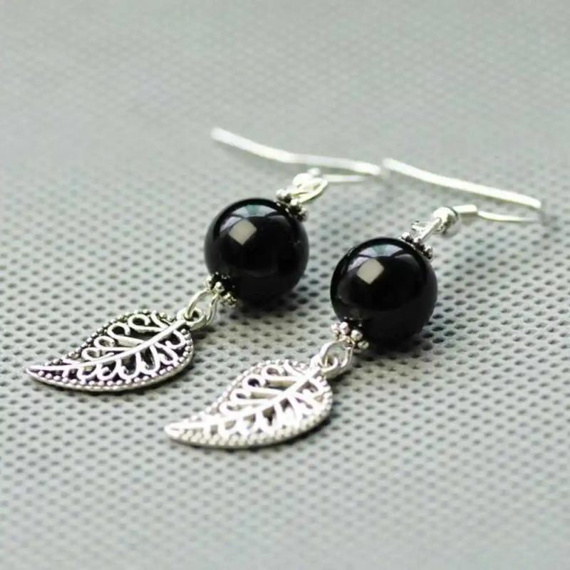 Agate Beads Earrings Tibetan Silver Leaf DIY Halloween Thanksgiving