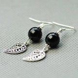 Agate Beads Earrings Tibetan Silver Leaf DIY Halloween Thanksgiving