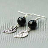 Agate Beads Earrings Tibetan Silver Leaf DIY Halloween Thanksgiving
