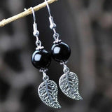 Agate Beads Earrings Tibetan Silver Leaf DIY Halloween Thanksgiving