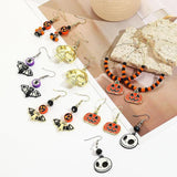 Colorful Skull Pumpkin Halloween Earrings
