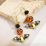 Colorful Skull Pumpkin Halloween Earrings