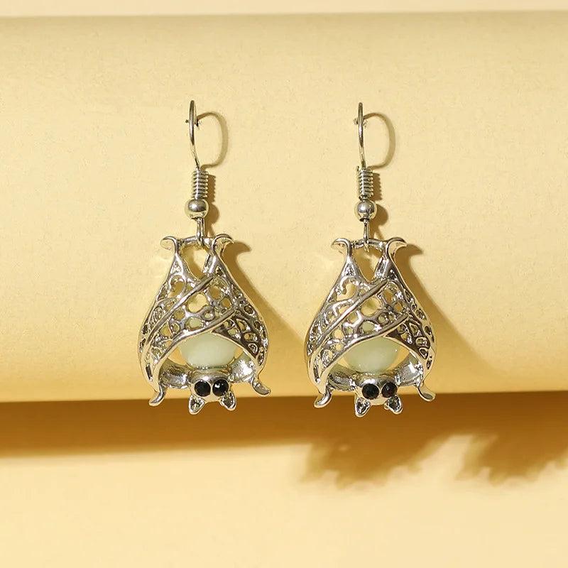 Halloween Bat Earrings Light up Night Glow Hollow out Earrings