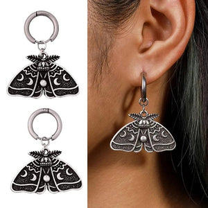 Goth Punk Moth Moon Stud Dangle Earrings