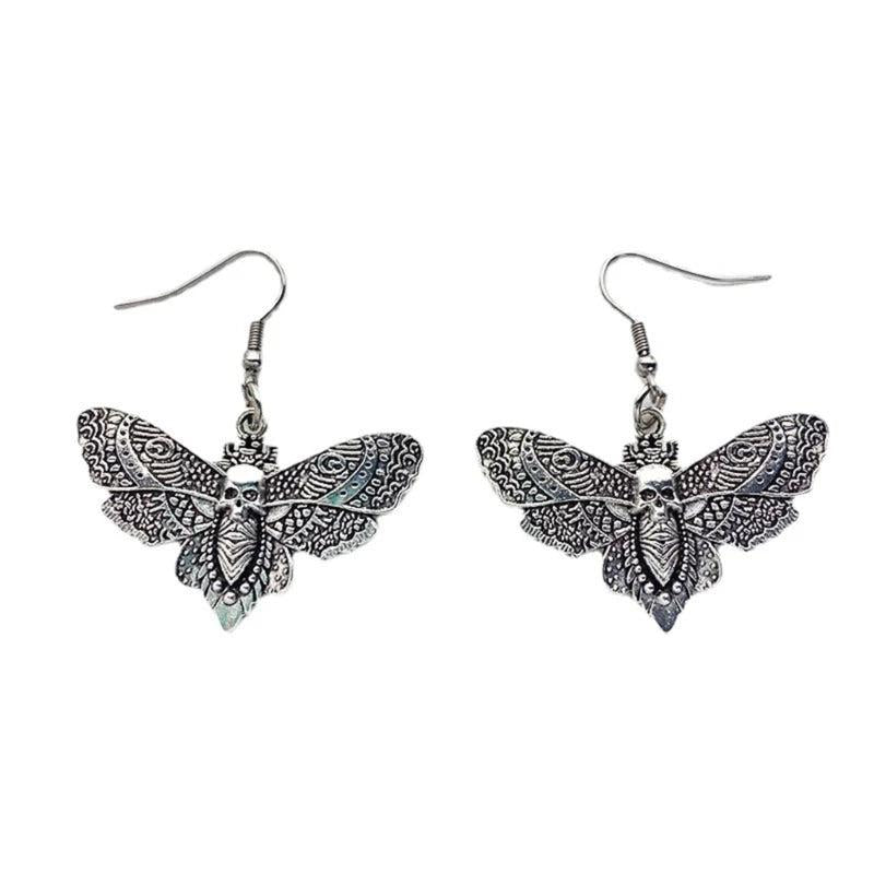 Punk Moth Earrings Insect Dangle Ear Hook Halloween Costume Hip Hop Jewelry