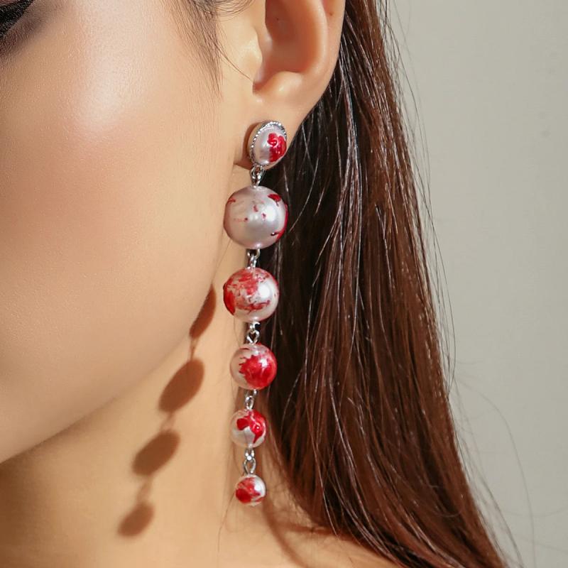 Halloween Punk Pearl Pendant Earrings Gothic Tassel Ear
