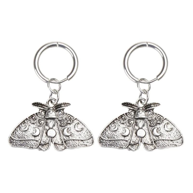 Punk Moth Moon Earrings Insect Dangle Hoop Halloween Hip Hop Jewelry