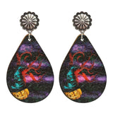 Tie Dye Spider Web Pumpkin Earrings