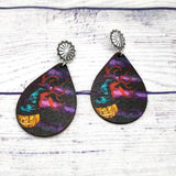 Tie Dye Spider Web Pumpkin Earrings