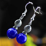 Chalcedony Jade Earrings Tibetan Silver Lucky Fish Gift