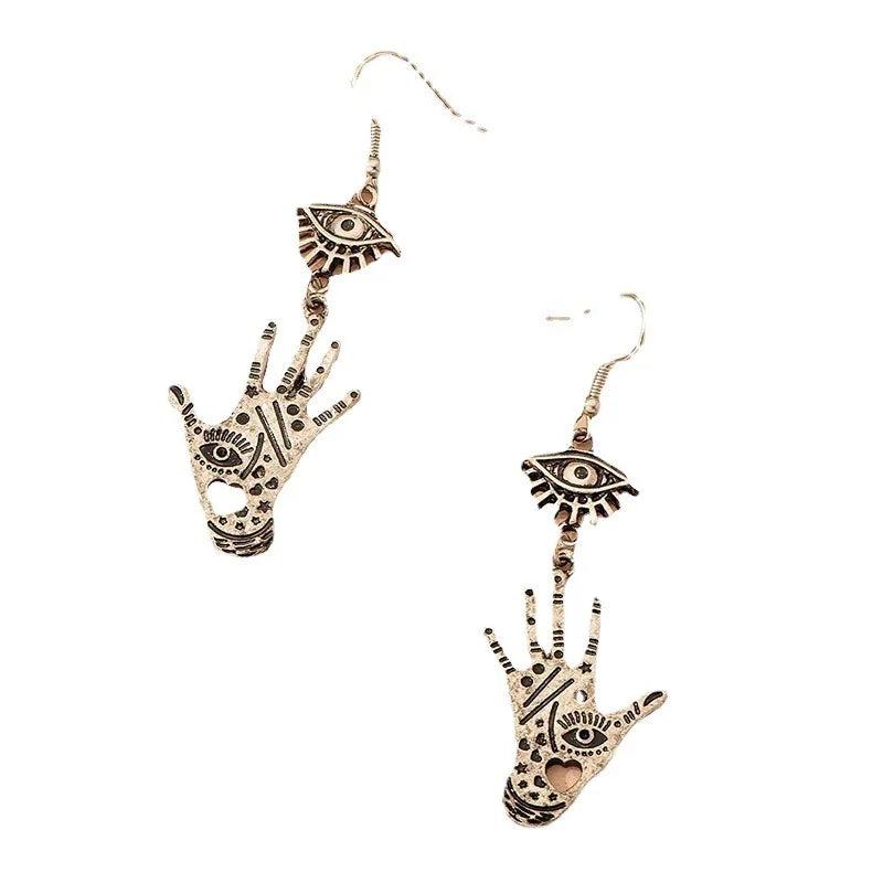 Retro Eyes and Palm Earrings Set for Halloween Cosplay