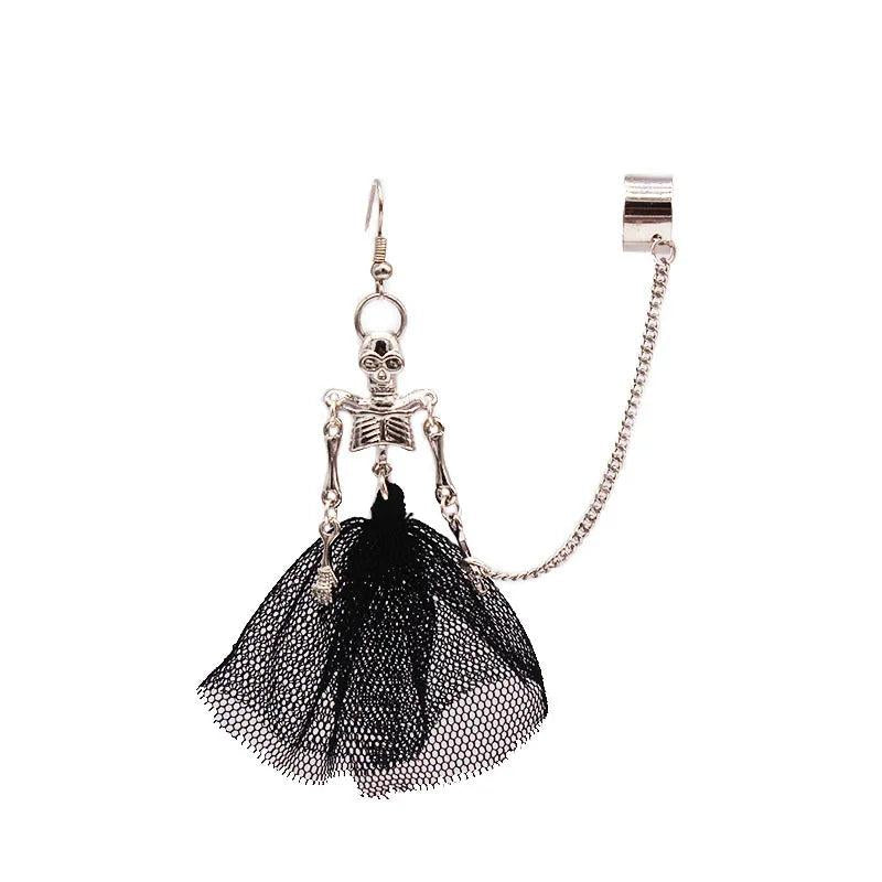 Halloween Punk Gothic Skull Bride Dress Earrings Set