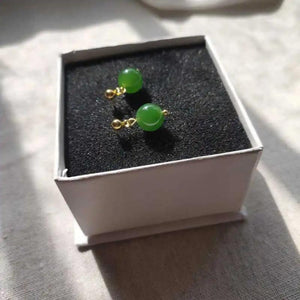 10MM Green Jade Earrings 18k Hook Halloween Aquaculture Freshwater CARNIVAL