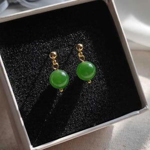 10MM Green Jade Earrings 18k Hook Halloween Aquaculture Freshwater CARNIVAL