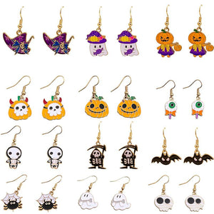 Halloween Bat Pumpkin Earrings Funny Horror Skull Eyeballs Ghost Earrings