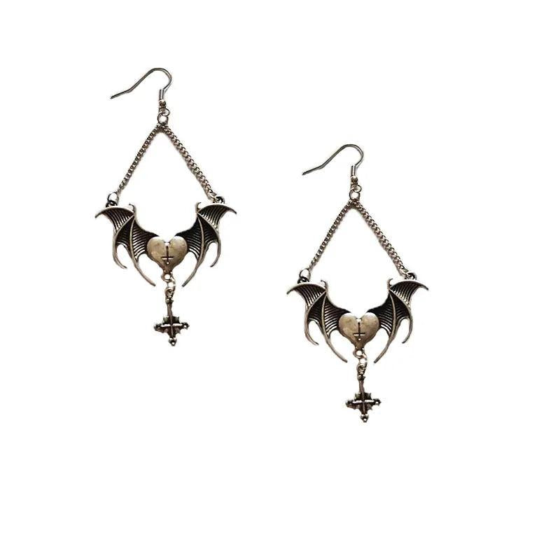 Heart Cross Bat Wing Earrings for Halloween
