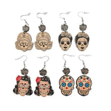 Sugar Skull Earrings for Women - Halloween Wooden Jewelry
