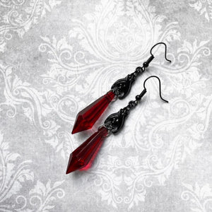 Vintage Bat Earrings Red Crystal Teardrop Gothic Jewelry