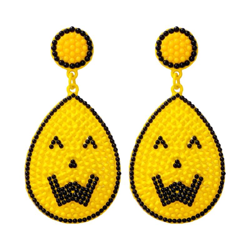 Yellow Seed Beads Smile Face Earrings for Halloween Party