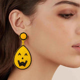 Yellow Seed Beads Smile Face Earrings for Halloween Party