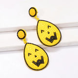 Yellow Seed Beads Smile Face Earrings for Halloween Party