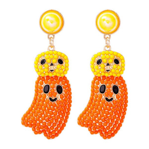 Multicolor Ghost & Gingerbread Man Drop Earrings for Halloween
