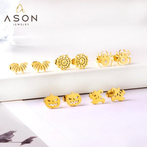 5pairs Halloween Ghost Spider Piercing Stud Earrings Set Stainless Steel