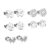 5pairs Halloween Ghost Spider Piercing Stud Earrings Set Stainless Steel