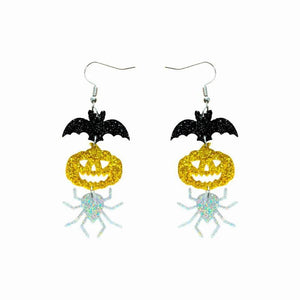 Halloween Pumpkin Spider Bat Earrings Orange Pumpkin Earrings Female Hip Hop Jew