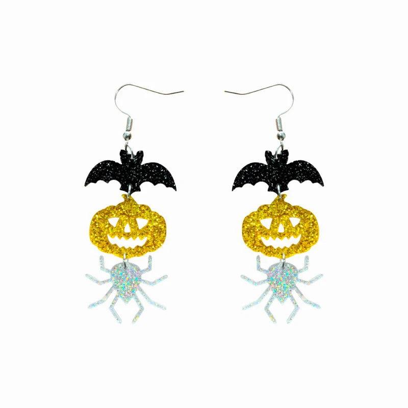 Halloween Pumpkin Spider Bat Earrings Orange Pumpkin Earrings Female Hip Hop Jew