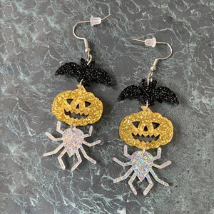 Halloween Pumpkin Spider Bat Earrings Orange Pumpkin Earrings Female Hip Hop Jew