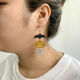 Halloween Pumpkin Spider Bat Earrings Orange Pumpkin Earrings Female Hip Hop Jew