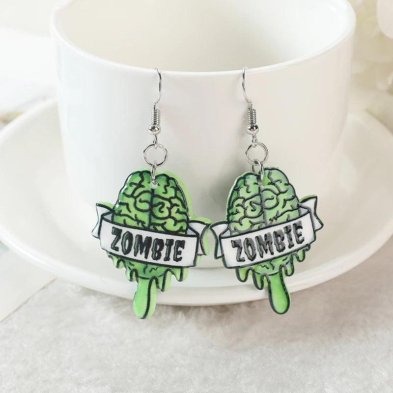 Halloween Drop Earrings Zombie Brain Heart Mouth Eyeball RIP Jewelry