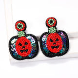 Halloween Pumpkin Earrings Lightweight Seed Beads Festive