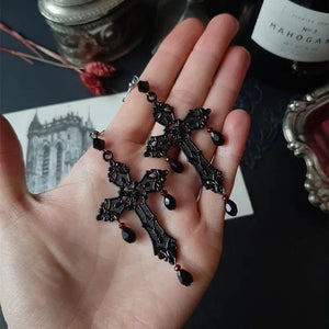 Gothic Harajuku Hallow Out Zircon Cross Earrings
