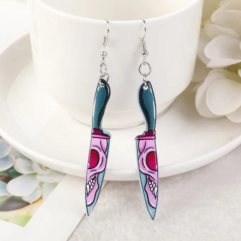 Pastel Goth Halloween Skeleton Dangle Earrings Gift